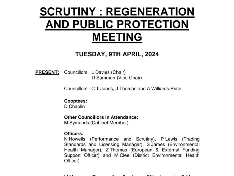 Agenda for Scrutiny : Regeneration and Public Protection on Tuesday, 14th May, 2024, 4.00 pm